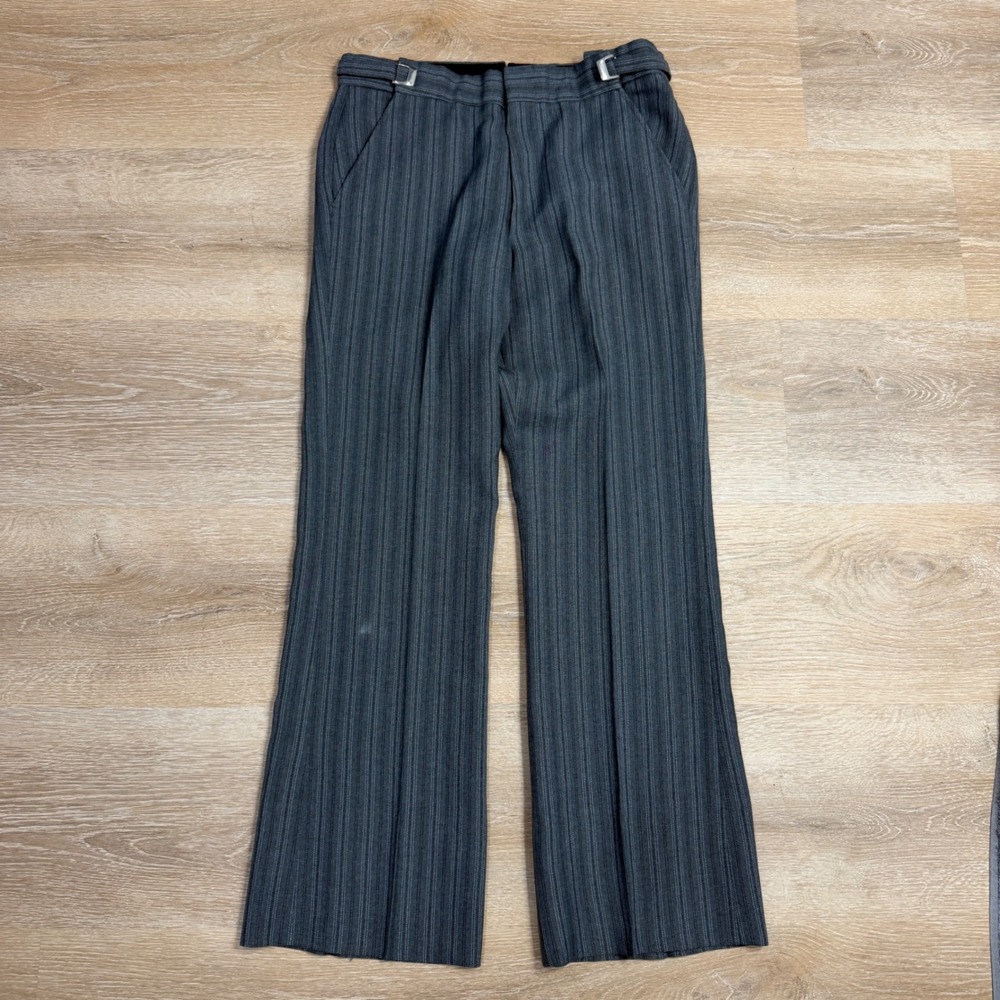 Garys Wear Los Angeles Vintage Pinstripe Wide Leg Trousers Gray Adjustable Waist